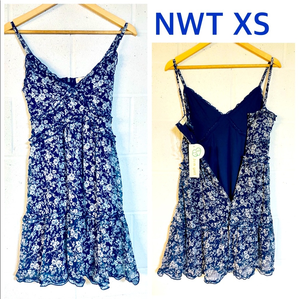 Madden floral blue white ruffle high waist A line chiffon dress price final